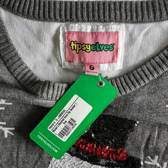 Tipsy Elves Women’s Gray Sequined Snowman Snow Day Christmas Sweater Size L New - Picture 10 of 14